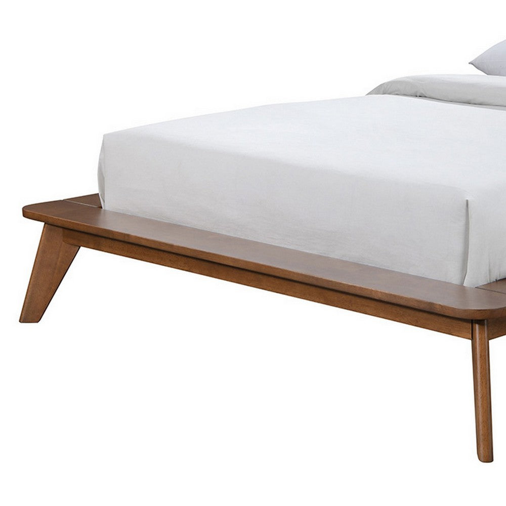 Benjara Stacy Queen Size Platform Bed, Panel Headboard, Walnut Brown Solid Wood