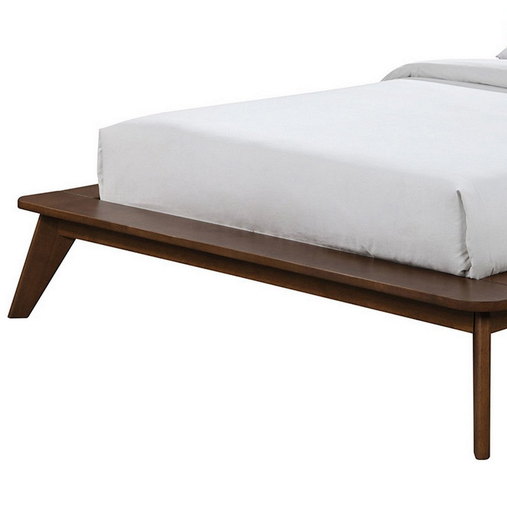 Benjara Linzy Queen Bed, Beige Boucle Upholstered Winged Edge, Brown Solid Wood
