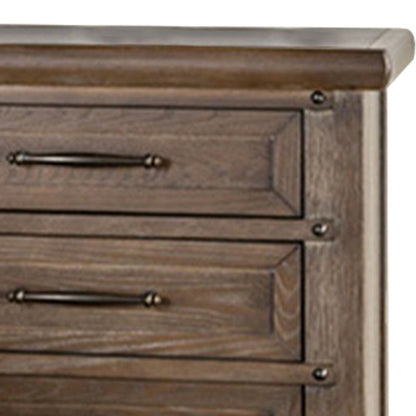Benjara Merry Nightstand, Spacious Top, 3 Drawers, Metal Handles, Brown Solid Wood