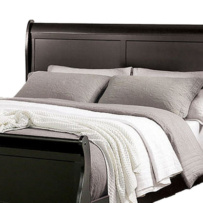 Benjara Ryla Full Size Bed, Sleigh Panel Headboard And Footboard, Black Solid Wood