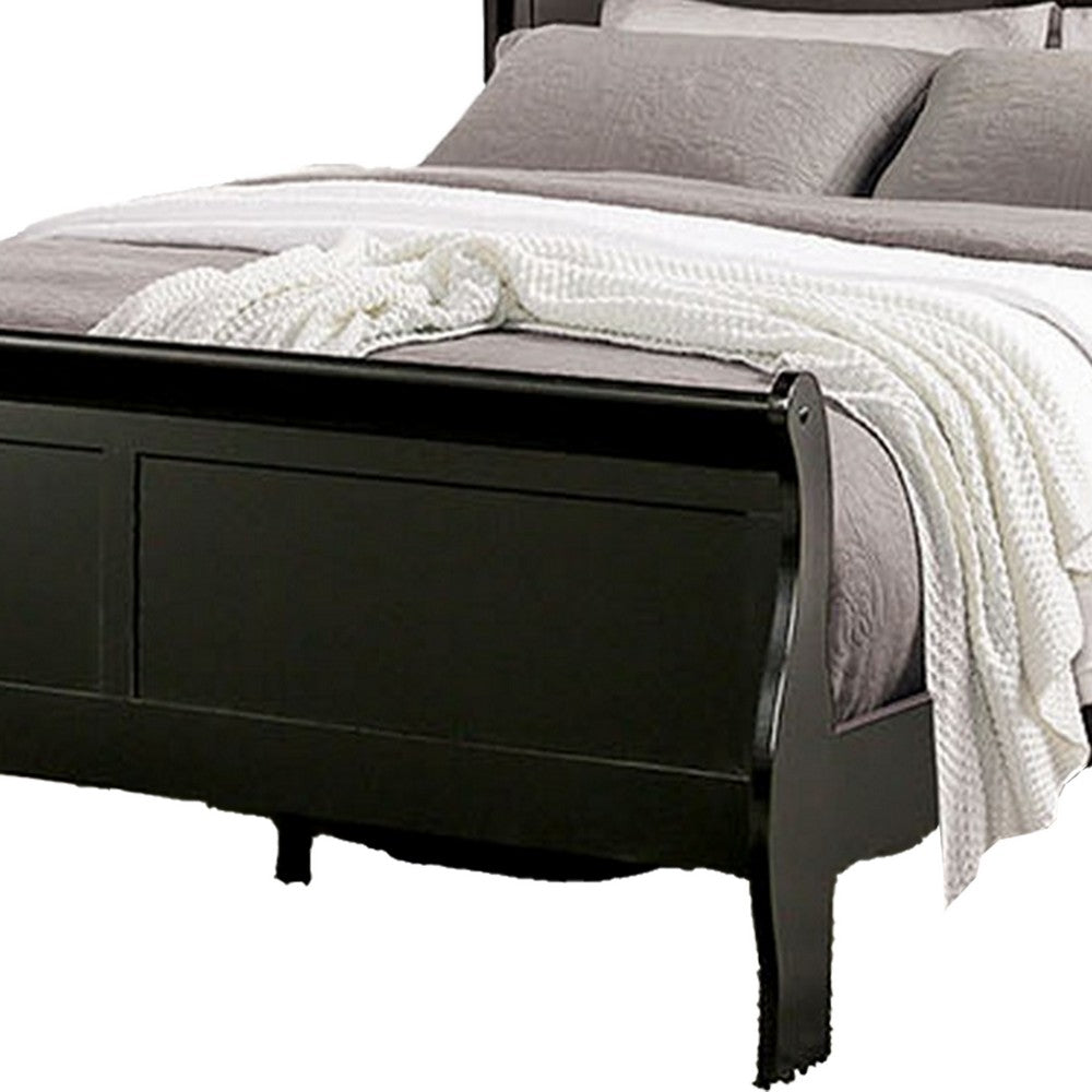 Benjara Ryla Full Size Bed, Sleigh Panel Headboard And Footboard, Black Solid Wood