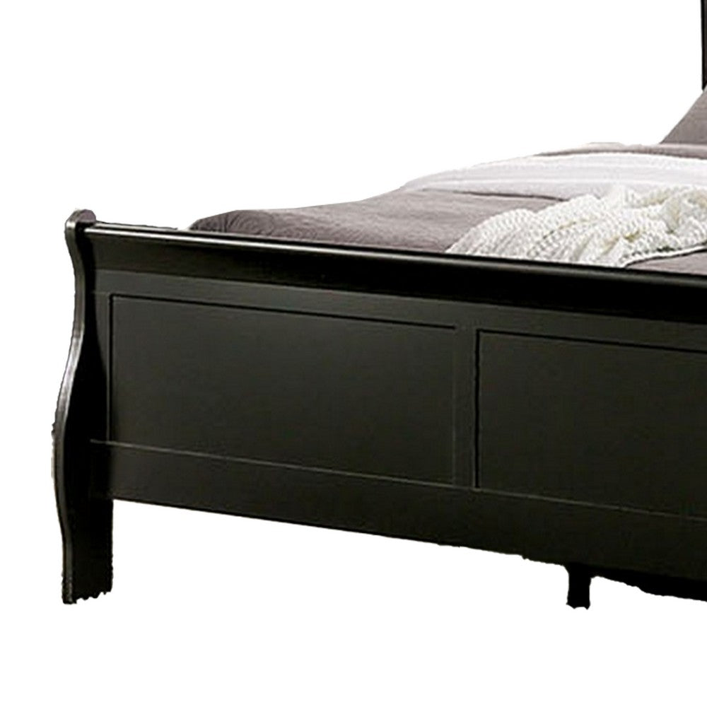 Benjara Ryla Full Size Bed, Sleigh Panel Headboard And Footboard, Black Solid Wood