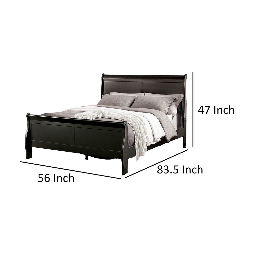 Benjara Ryla Full Size Bed, Sleigh Panel Headboard And Footboard, Black Solid Wood