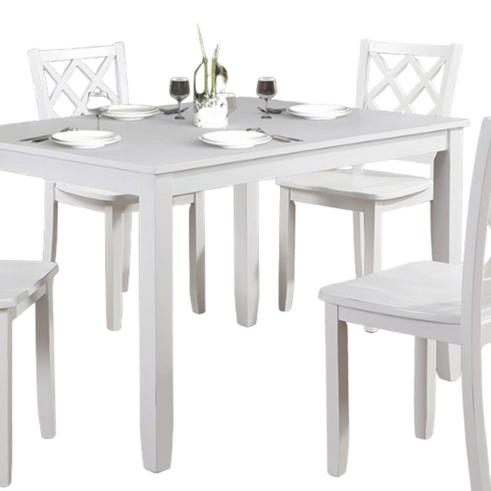 Benjara Ziko 5 Piece Dining Table Set, 4 Crossed Back Chairs, White Solid Wood