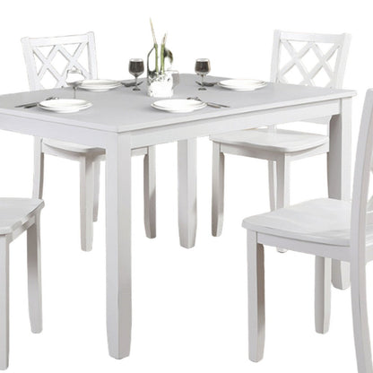 Benjara Ziko 5 Piece Dining Table Set, 4 Crossed Back Chairs, White Solid Wood