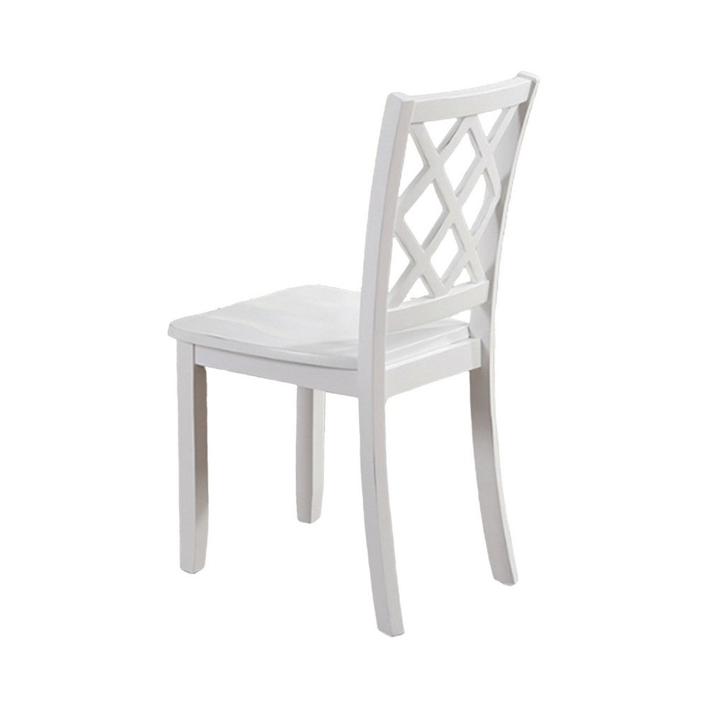 Benjara Ziko 5 Piece Dining Table Set, 4 Crossed Back Chairs, White Solid Wood