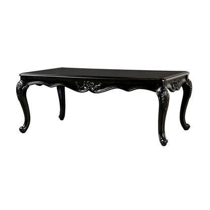 Benjara Roche Coffee Table, 53 Inch, Classical Cabriole Legs, Dark Brown Solid Wood