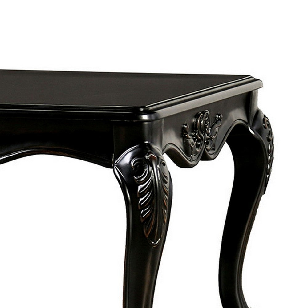 Benjara Roche Coffee Table, 53 Inch, Classical Cabriole Legs, Dark Brown Solid Wood