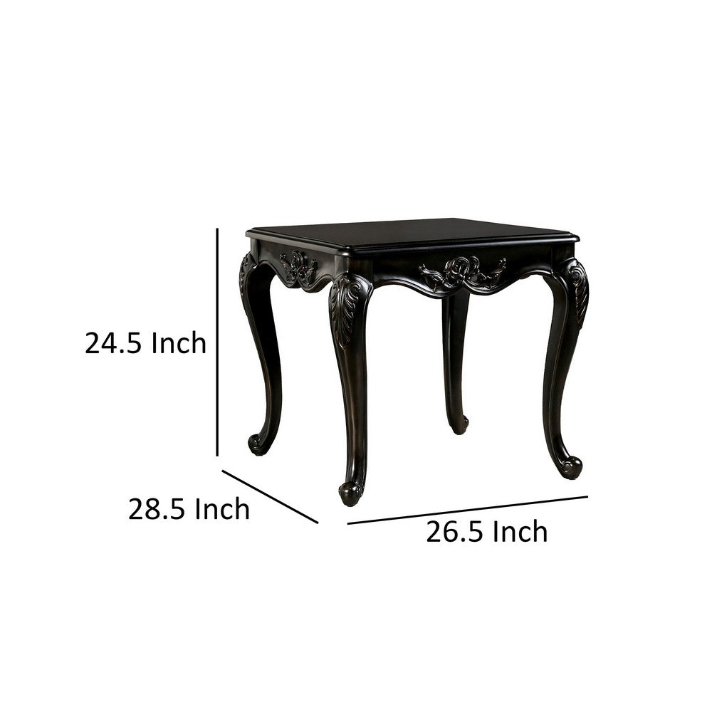 Benjara Roche Side End Table, 29 Inch, Classic Cabriole Legs, Dark Brown Solid Wood