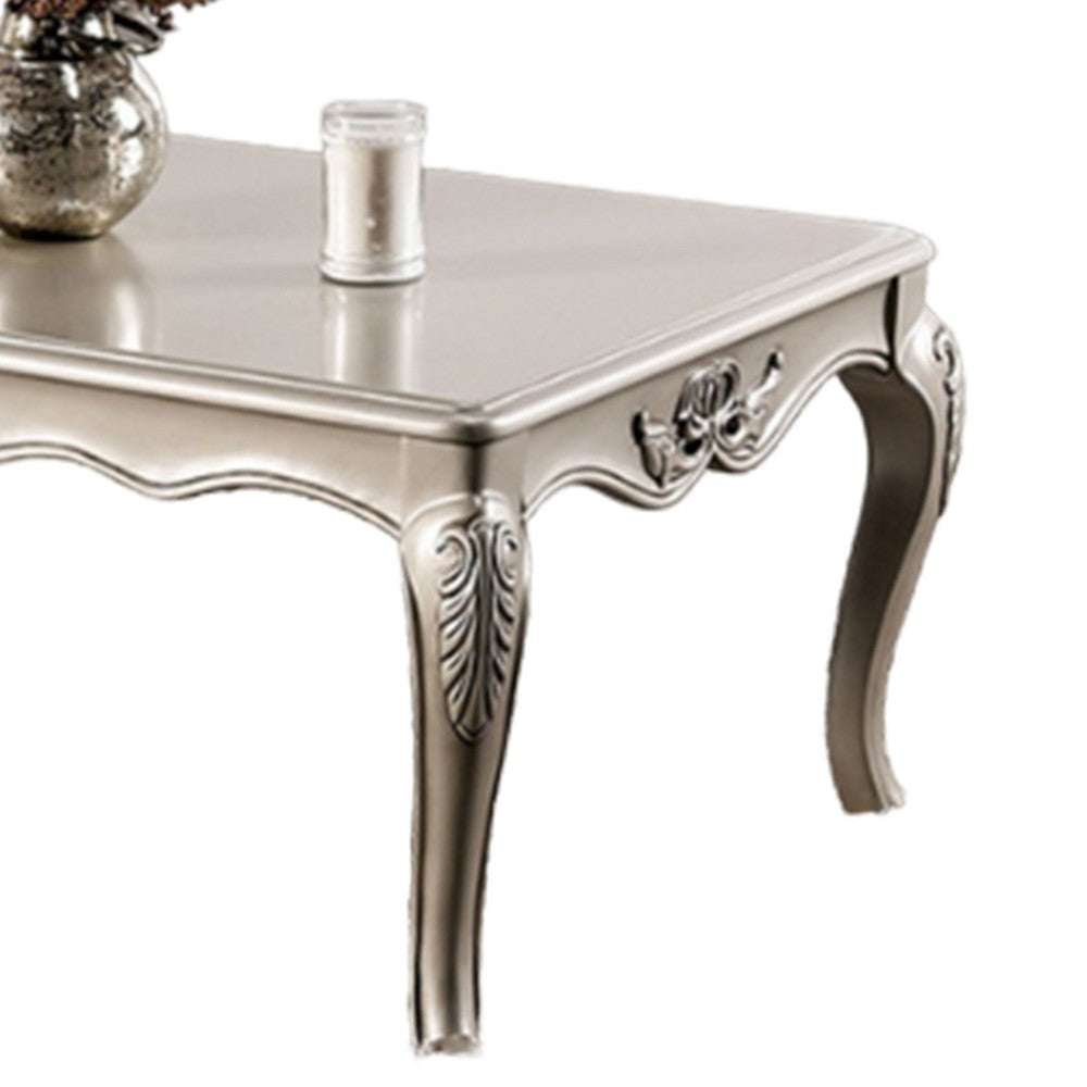 Benjara Roche Coffee Table, 53 Inch, Classical Cabriole Legs, Champagne Gold Wood