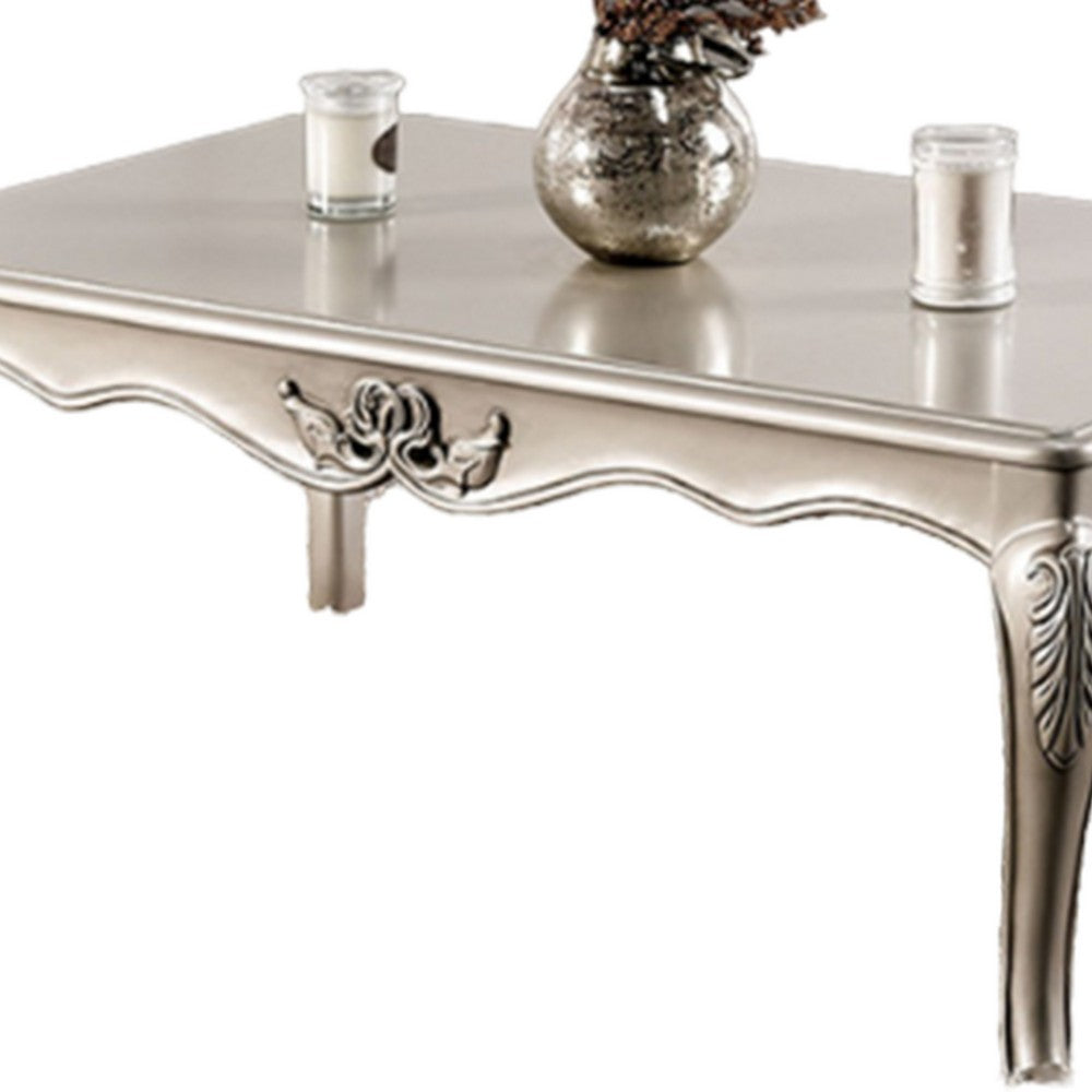 Benjara Roche Coffee Table, 53 Inch, Classical Cabriole Legs, Champagne Gold Wood