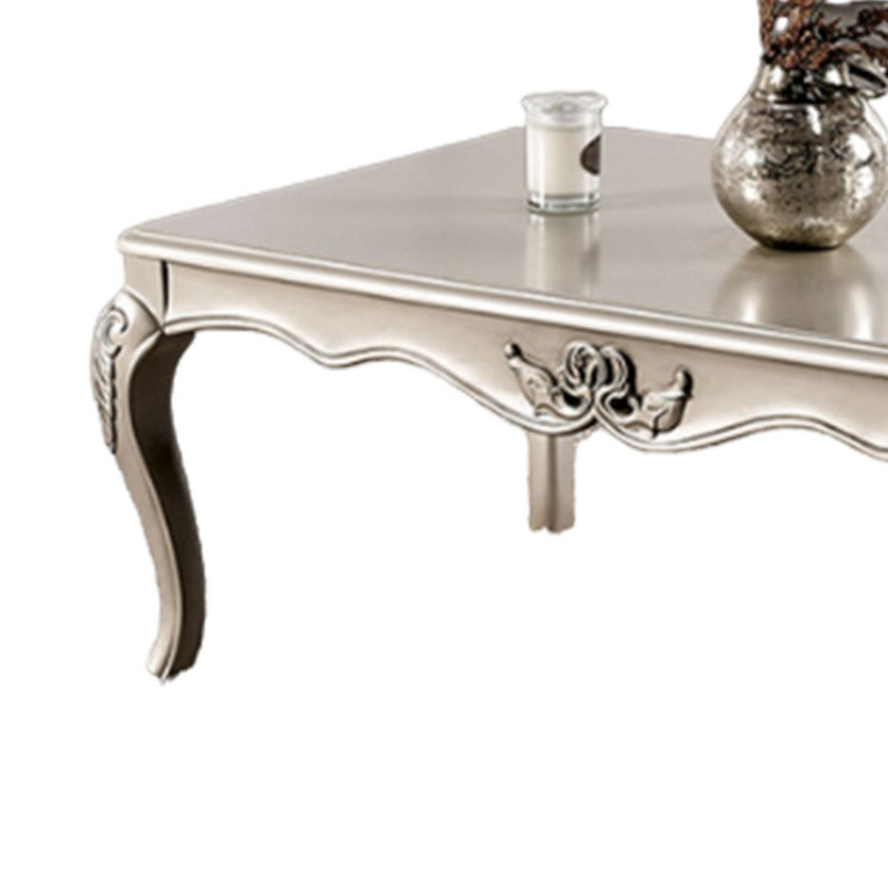 Benjara Roche Coffee Table, 53 Inch, Classical Cabriole Legs, Champagne Gold Wood