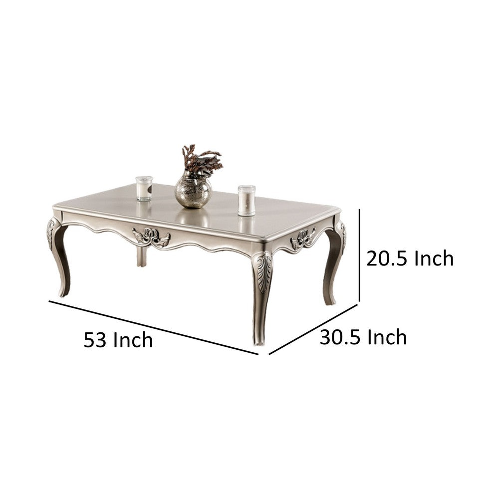 Benjara Roche Coffee Table, 53 Inch, Classical Cabriole Legs, Champagne Gold Wood