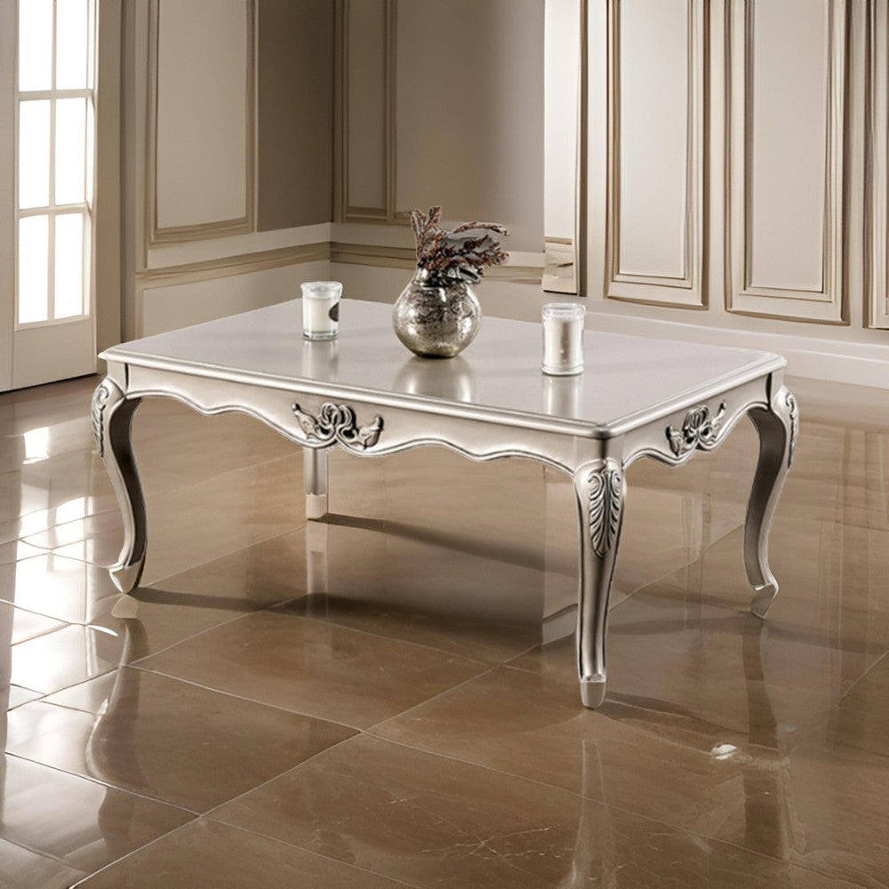 Benjara Roche Coffee Table, 53 Inch, Classical Cabriole Legs, Champagne Gold Wood