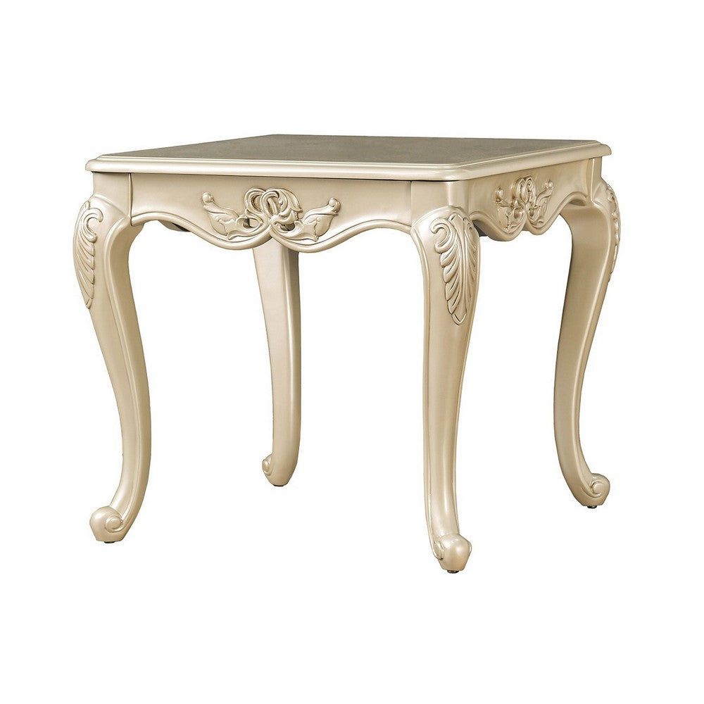 Benjara Roche Side End Table, 29 Inch, Classic Cabriole Legs, Champagne Gold Wood