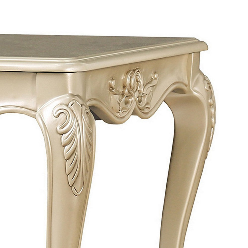 Benjara Roche Side End Table, 29 Inch, Classic Cabriole Legs, Champagne Gold Wood