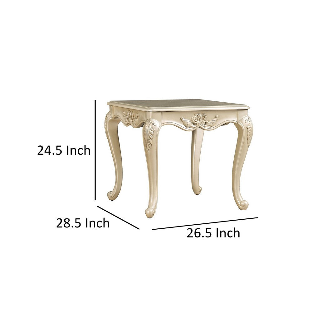 Benjara Roche Side End Table, 29 Inch, Classic Cabriole Legs, Champagne Gold Wood
