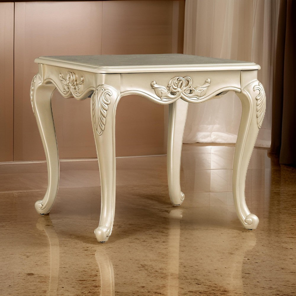 Benjara Roche Side End Table, 29 Inch, Classic Cabriole Legs, Champagne Gold Wood