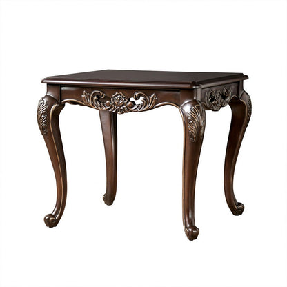 Benjara Halie Side End Table, 28 Inch, Classic Cabriole Legs, Dark Brown Solid Wood