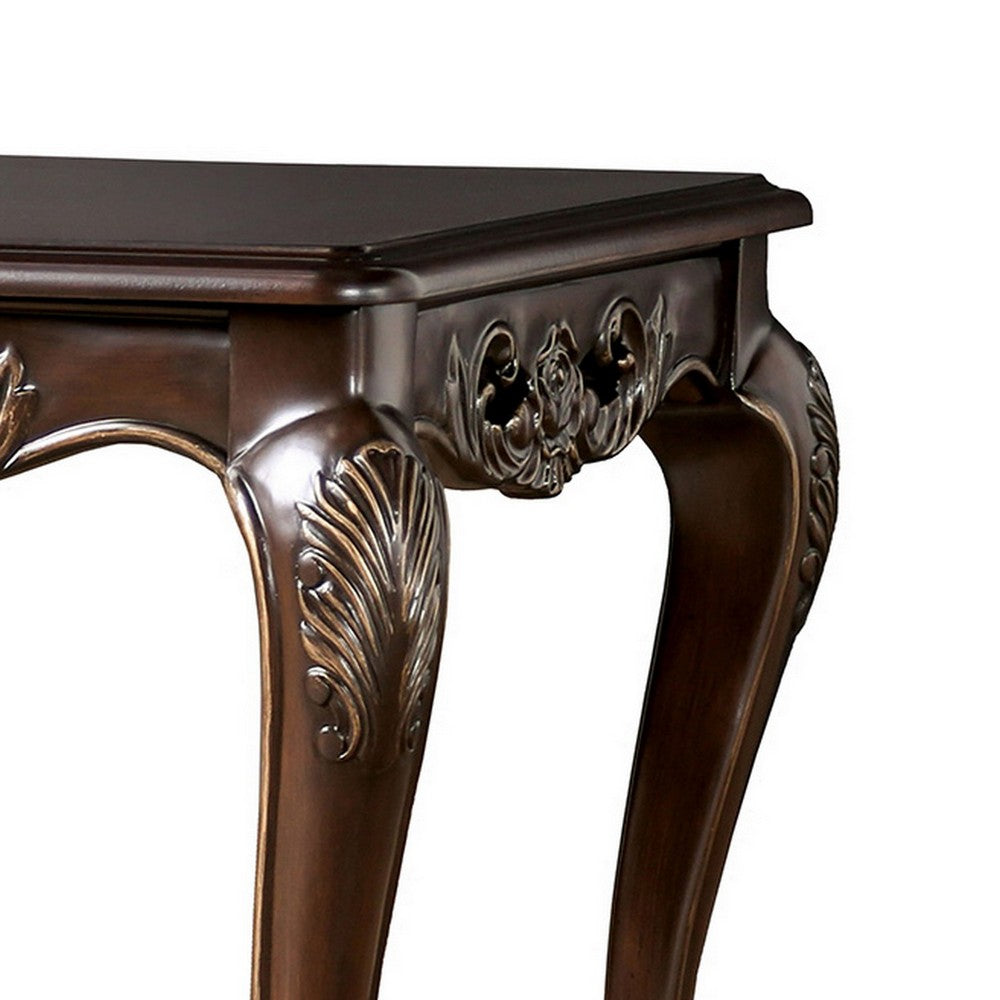 Benjara Halie Side End Table, 28 Inch, Classic Cabriole Legs, Dark Brown Solid Wood