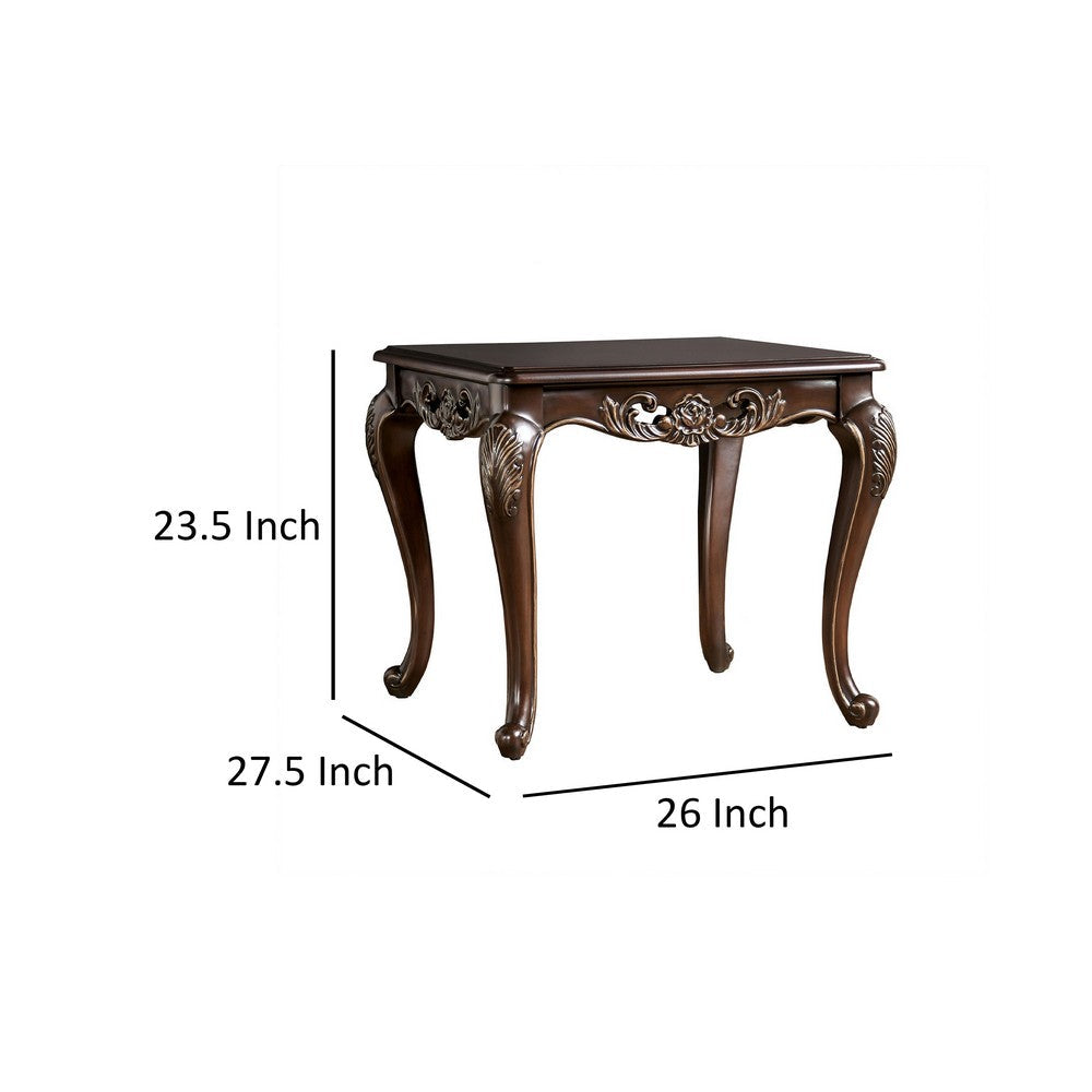 Benjara Halie Side End Table, 28 Inch, Classic Cabriole Legs, Dark Brown Solid Wood