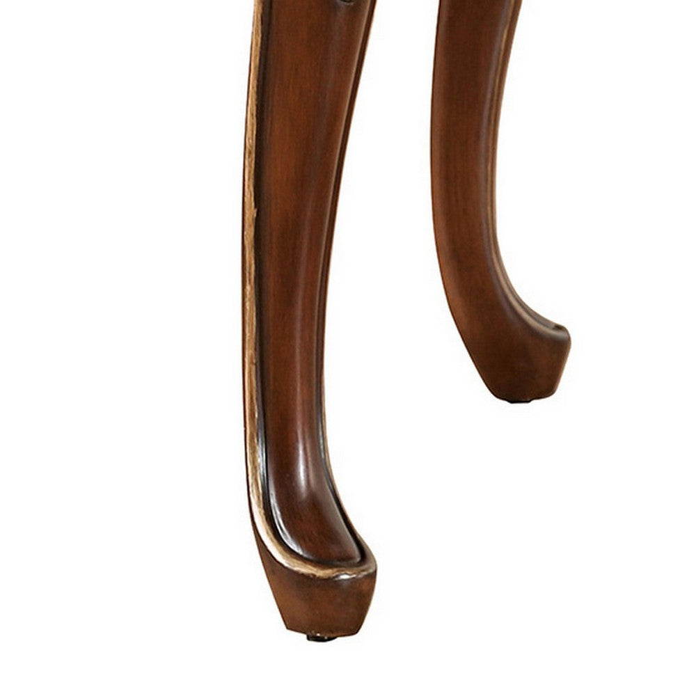 Benjara Saili Side End Table, Gold Carvings, 29 Inch, Cabriole, Tobacco Brown Wood