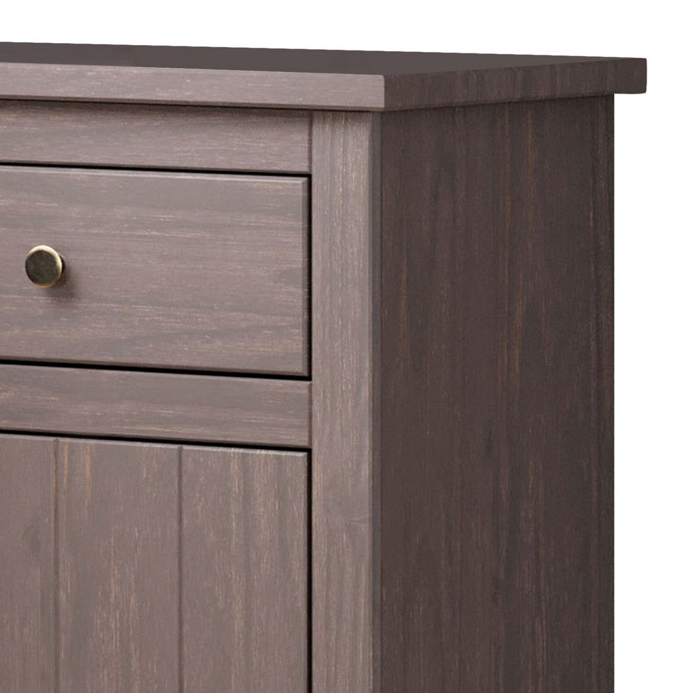 Benjara Stav Nightstand, 1 Drawer And Door, 25 Inch, Plank Style, Gray Solid Wood
