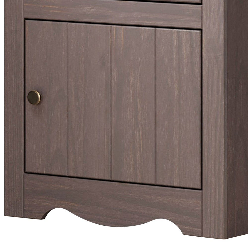 Benjara Stav Nightstand, 1 Drawer And Door, 25 Inch, Plank Style, Gray Solid Wood