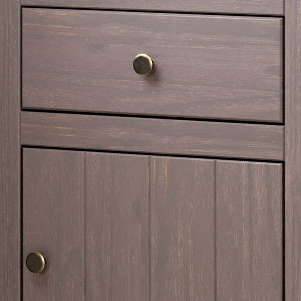 Benjara Stav Nightstand, 1 Drawer And Door, 25 Inch, Plank Style, Gray Solid Wood