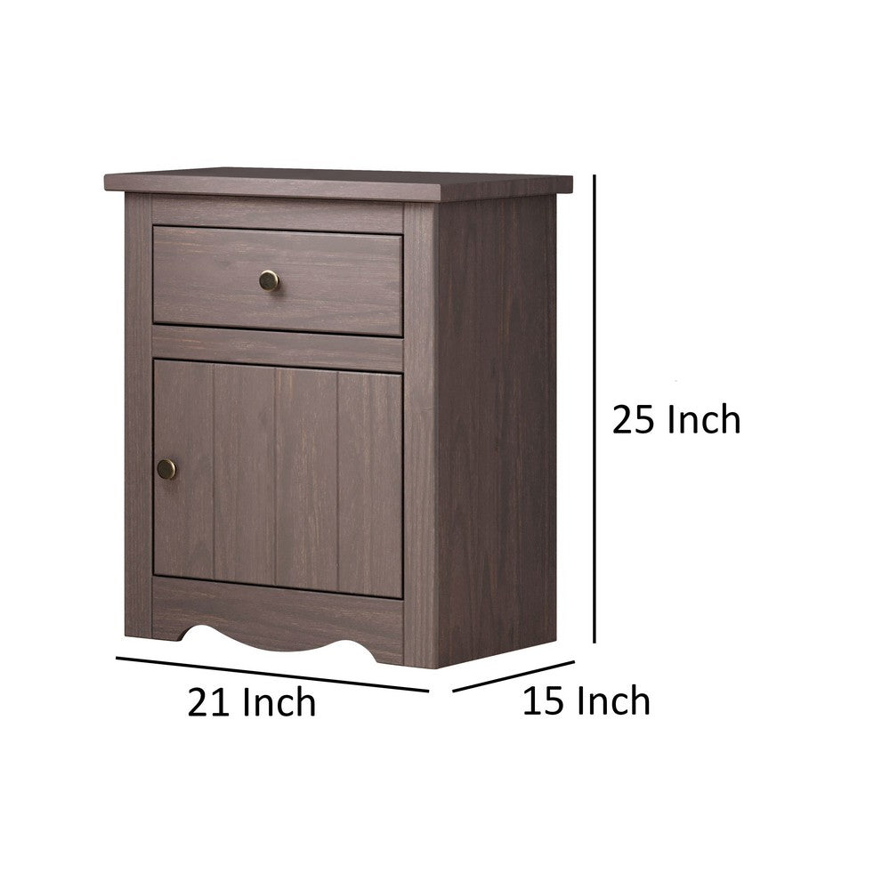 Benjara Stav Nightstand, 1 Drawer And Door, 25 Inch, Plank Style, Gray Solid Wood