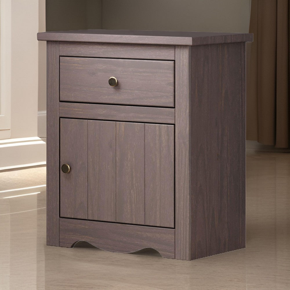 Benjara Stav Nightstand, 1 Drawer And Door, 25 Inch, Plank Style, Gray Solid Wood