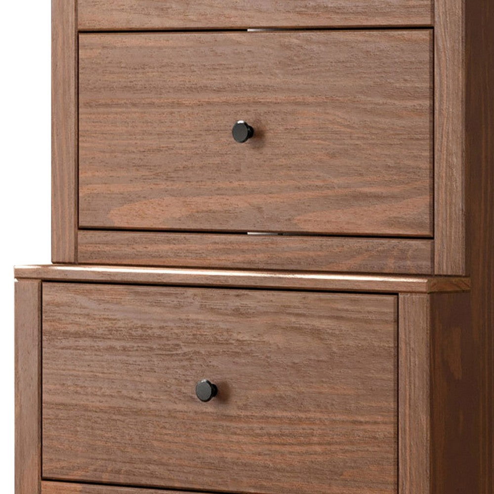 Benjara Stav Tall Dresser Chest with 4 Drawers, Plank Style, Brown Solid Wood
