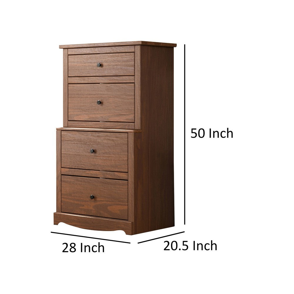 Benjara Stav Tall Dresser Chest with 4 Drawers, Plank Style, Brown Solid Wood