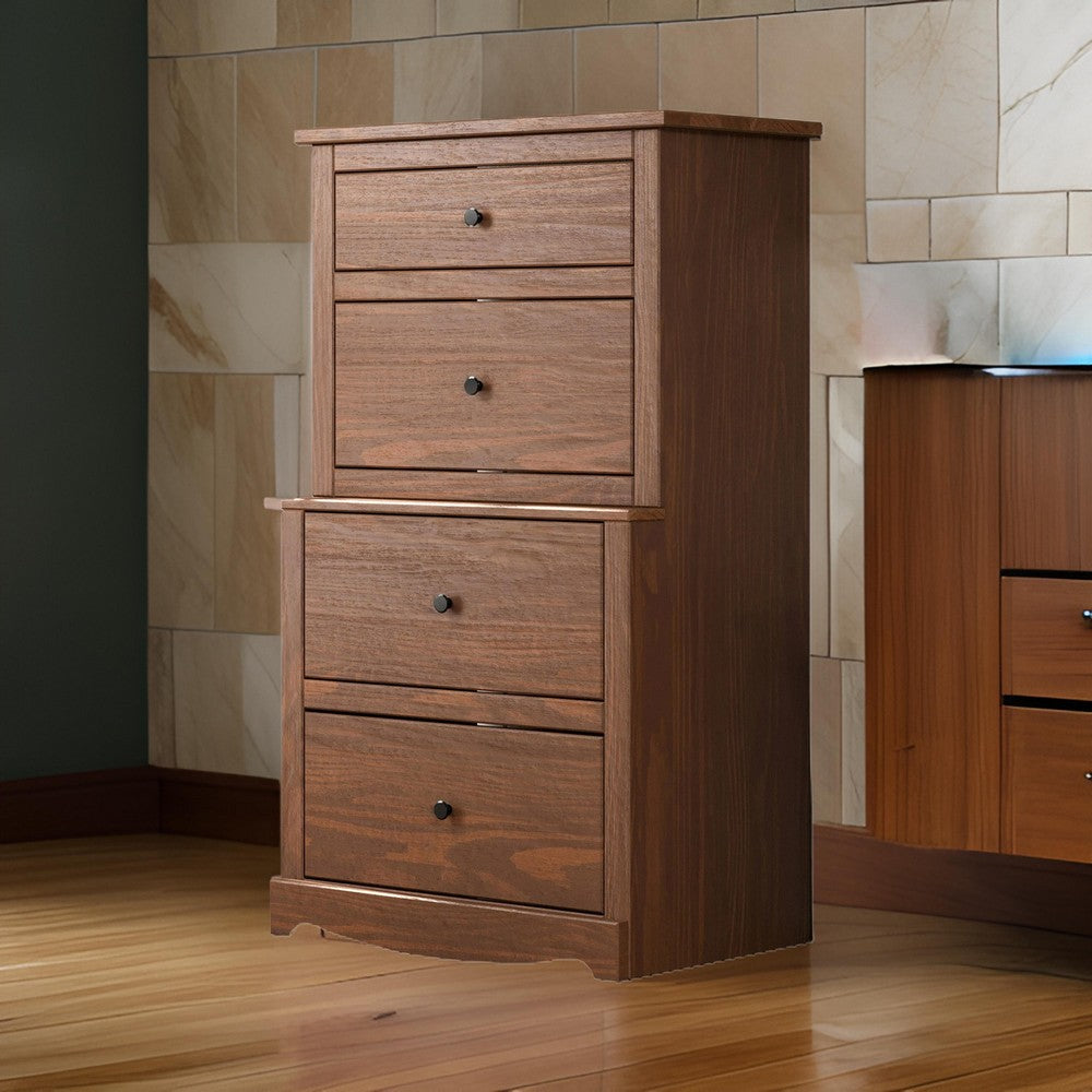 Benjara Stav Tall Dresser Chest with 4 Drawers, Plank Style, Brown Solid Wood