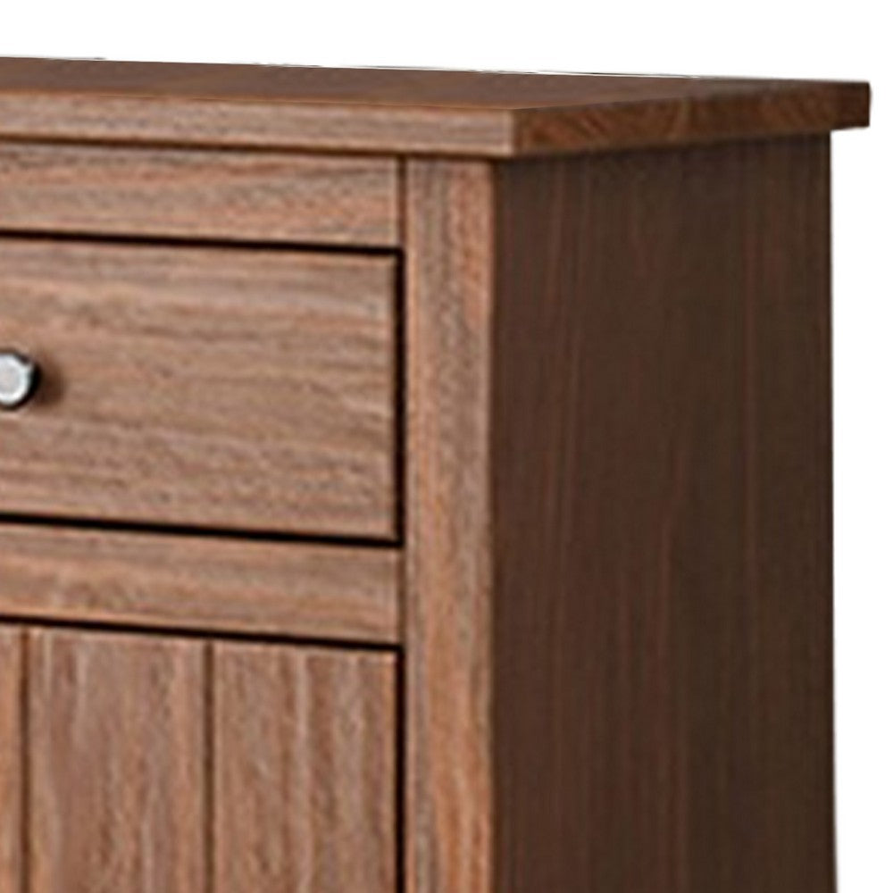 Benjara Stav Nightstand, 1 Drawer And Door, 25 Inch, Plank Style, Brown Solid Wood