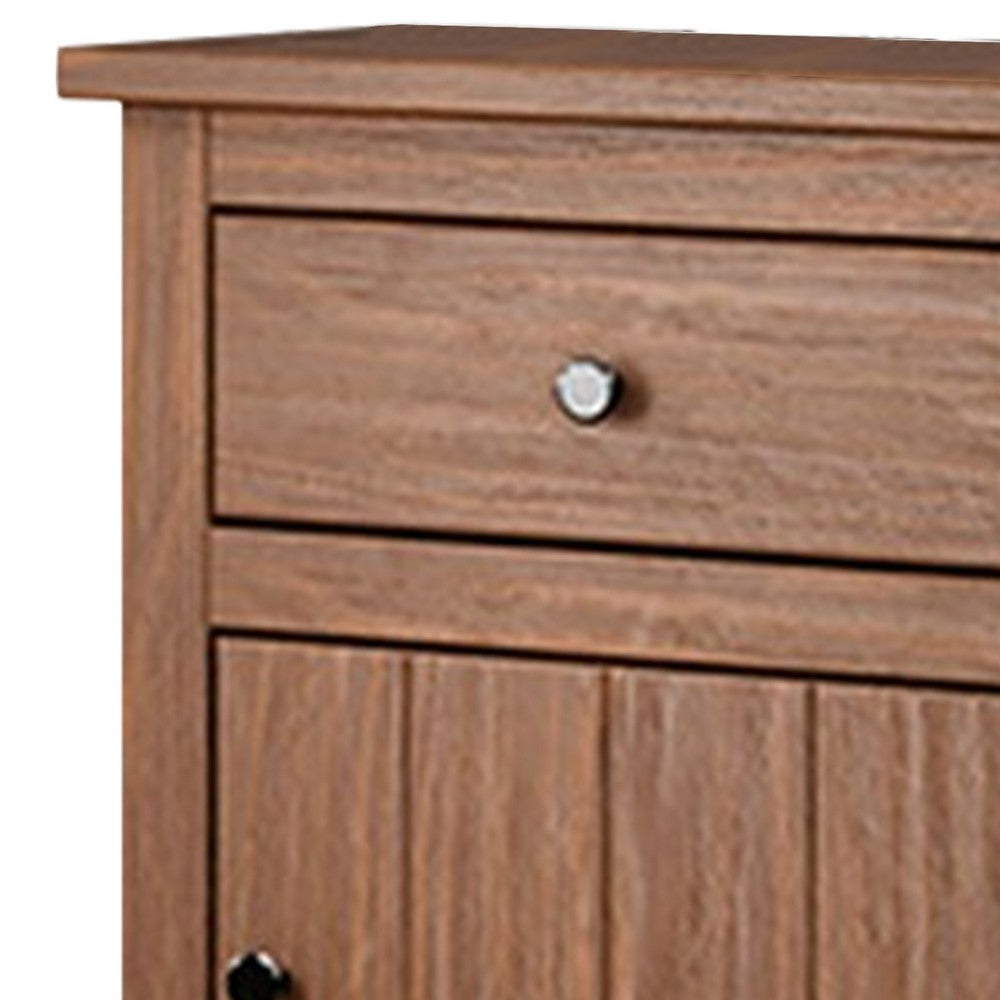 Benjara Stav Nightstand, 1 Drawer And Door, 25 Inch, Plank Style, Brown Solid Wood