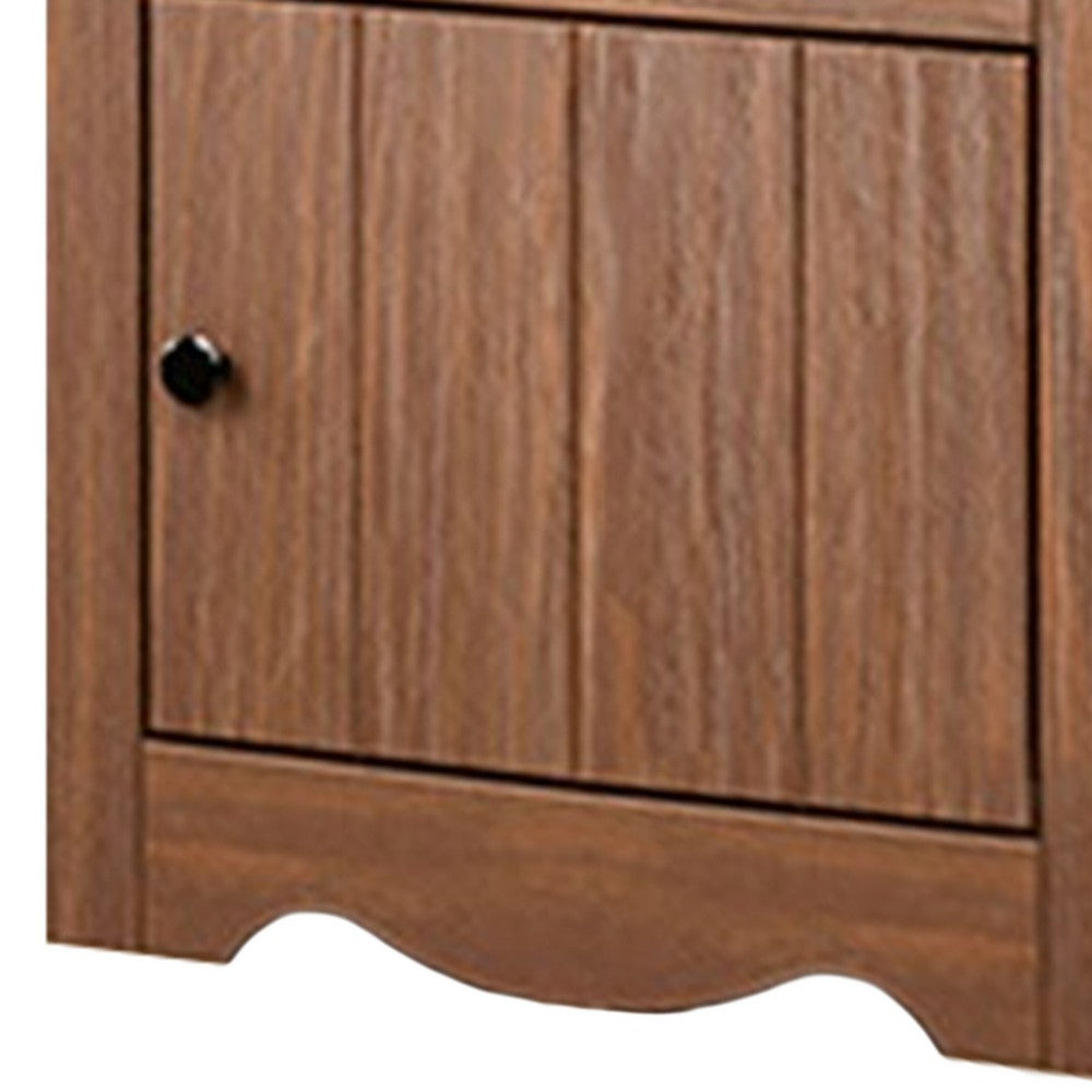 Benjara Stav Nightstand, 1 Drawer And Door, 25 Inch, Plank Style, Brown Solid Wood