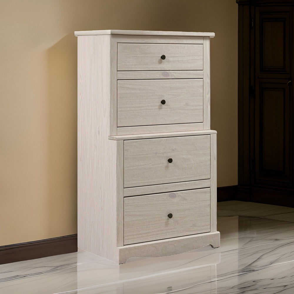 Benjara Stav Tall Dresser Chest with 4 Drawers, Plank Style, White Solid Wood