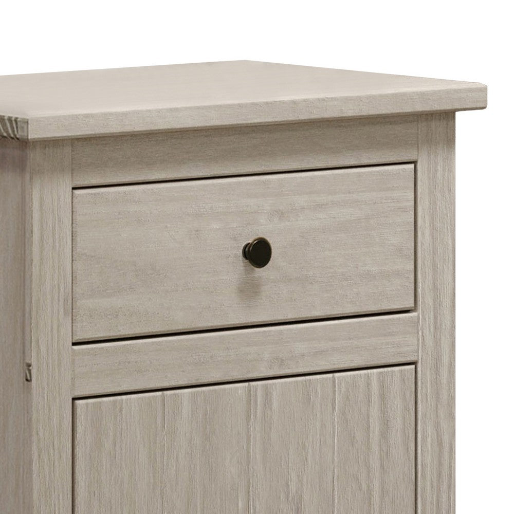 Benjara Stav Nightstand, 1 Drawer And Door, 25 Inch, Plank Style, White Solid Wood