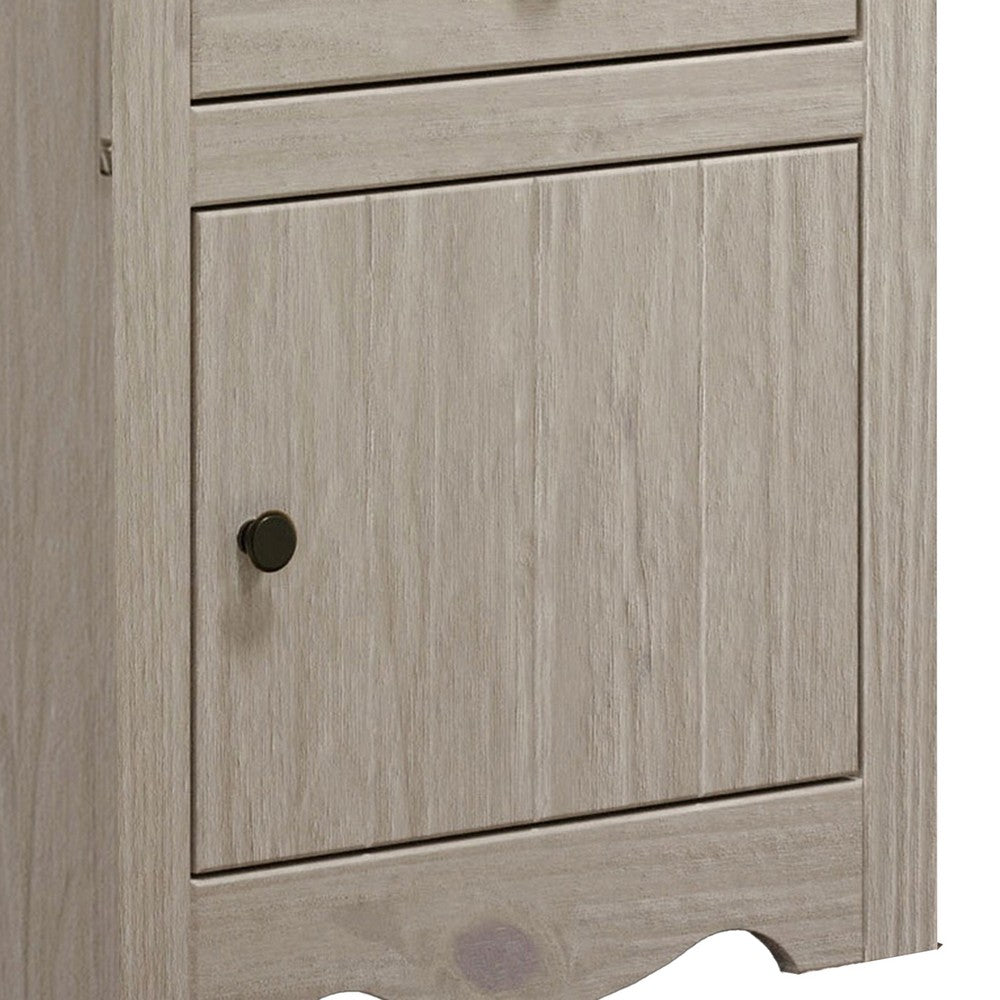 Benjara Stav Nightstand, 1 Drawer And Door, 25 Inch, Plank Style, White Solid Wood