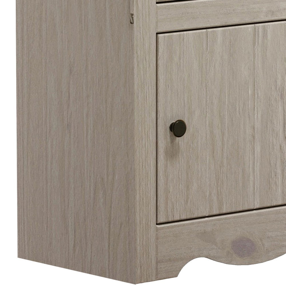 Benjara Stav Nightstand, 1 Drawer And Door, 25 Inch, Plank Style, White Solid Wood
