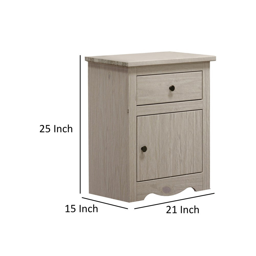 Benjara Stav Nightstand, 1 Drawer And Door, 25 Inch, Plank Style, White Solid Wood