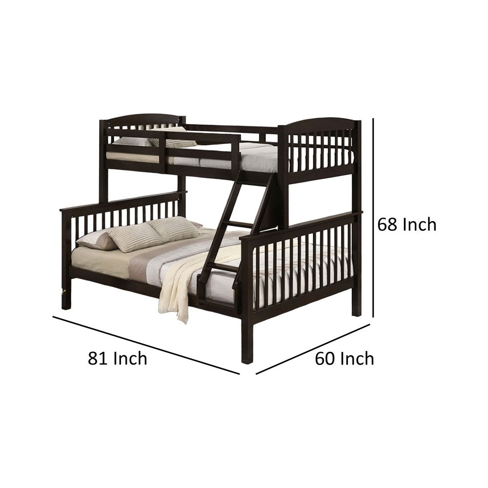 Benjara Bruke Twin/Full Size Bunk Bed with Ladder, Slatted Brown Solid Hardwood