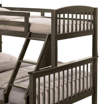 Benjara Bruke Twin/Full Size Bunk Bed with Ladder, Slatted Gray Solid Hardwood