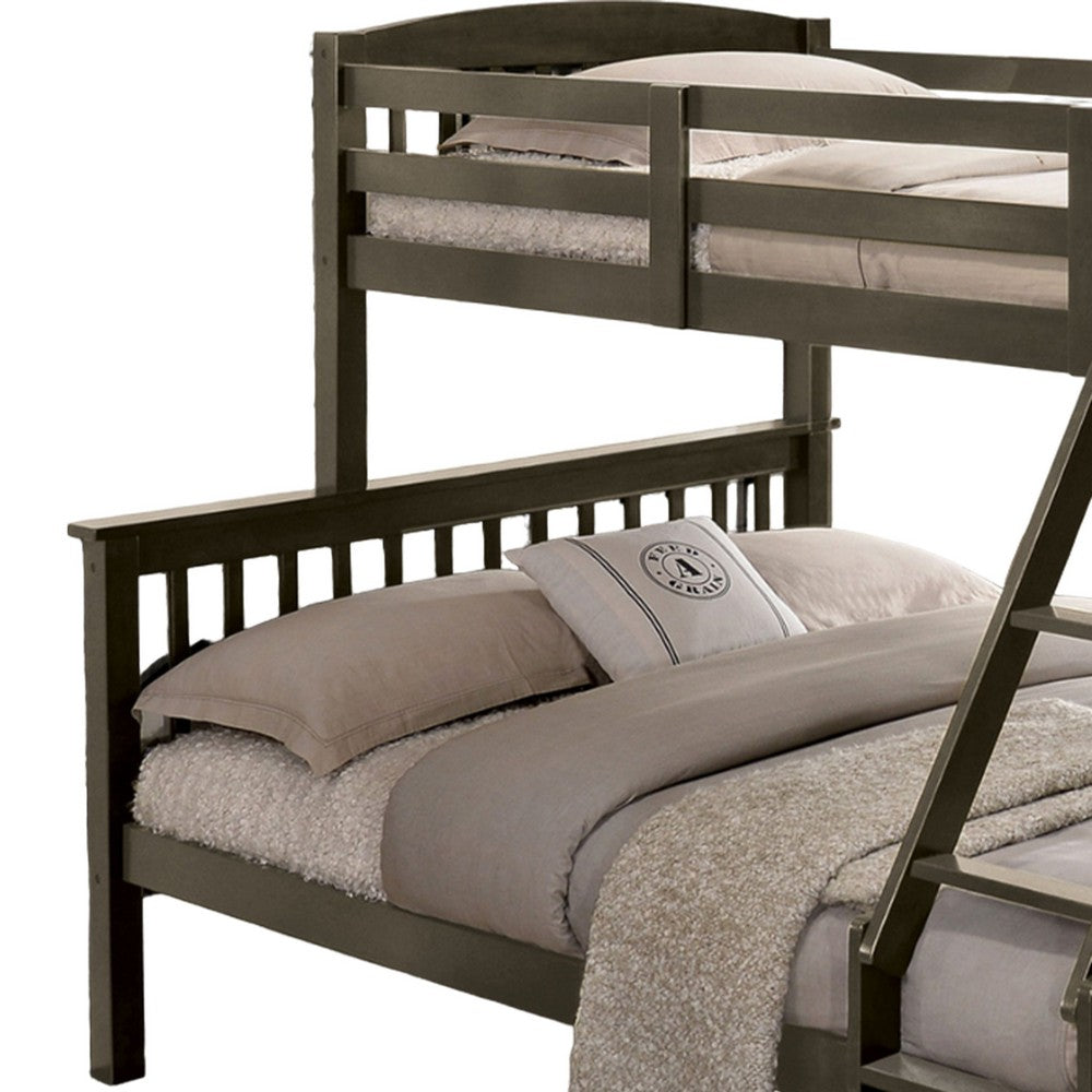 Benjara Bruke Twin/Full Size Bunk Bed with Ladder, Slatted Gray Solid Hardwood