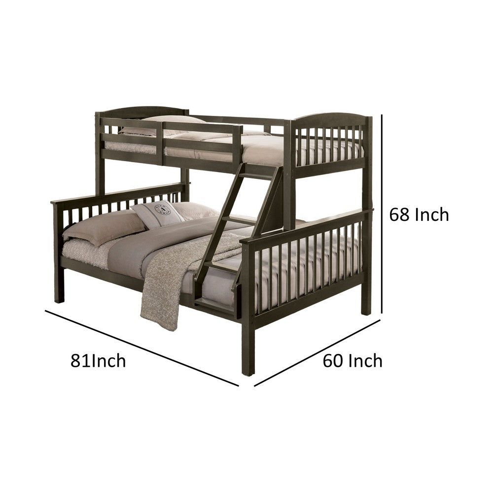 Benjara Bruke Twin/Full Size Bunk Bed with Ladder, Slatted Gray Solid Hardwood