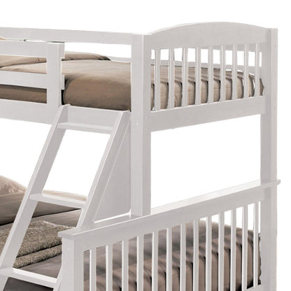 Benjara Bruke Twin/Full Size Bunk Bed with Ladder, Slatted White Solid Hardwood