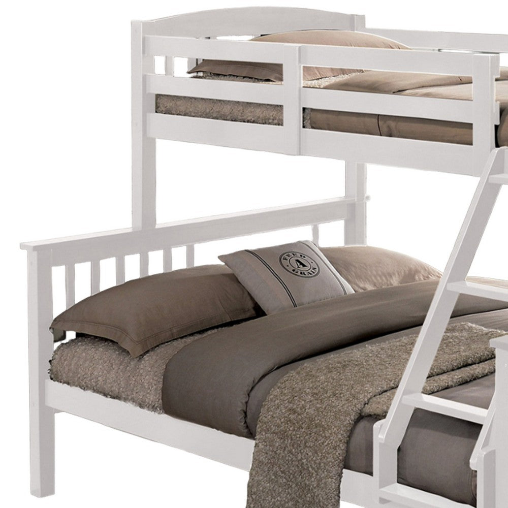 Benjara Bruke Twin/Full Size Bunk Bed with Ladder, Slatted White Solid Hardwood