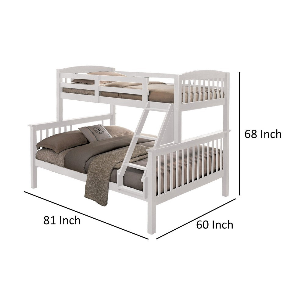 Benjara Bruke Twin/Full Size Bunk Bed with Ladder, Slatted White Solid Hardwood