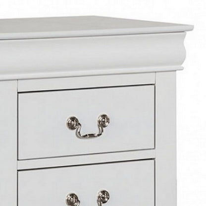 Benjara Ryla Nightstand, 2 Drawers, Classic White Solid Wood, Nickel Metal Handles
